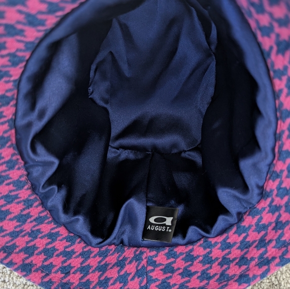 Pink and Blue Houndstooth Hat Wool Blend - Picture 6 of 7